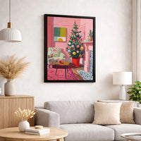 Mid-Century Holiday Canvas Wall Art, Pink Christmas Living Room Canvas Print, Festive Pastel Canvas, Retro Xmas Home Decor, Present for Her