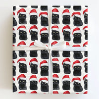 Santa Hat Kitten Holiday Gift Wrap, Black Cat Christmas Wrapping Paper, Adorable Winter Cat Wrapping Paper, Festive Holiday Gift Wrap Roll