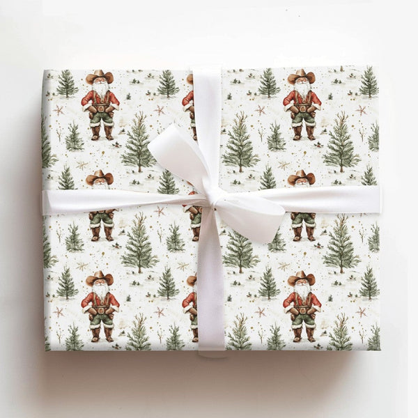 Rustic Western Santa Gift Wrap, Cowboy Santa Wrapping Paper, Country Christmas Wrapping Paper, Pine Tree Holiday Gift Wrap, A