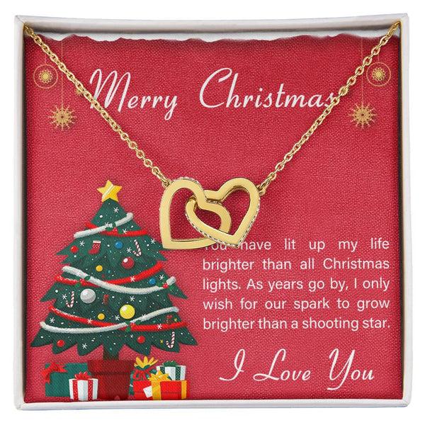 Romantic CZ Crystal Jewelry, Interlocking Hearts Necklace, Polished Surgical Steel Finish, Christmas Present for Girlfriend W