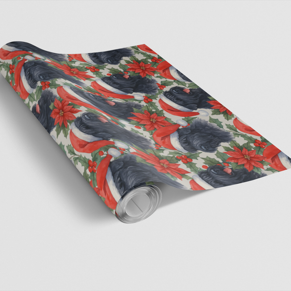 Santa Hat Dog Gift Wrap Roll, Black Russian Terrier Christmas Wrapping Paper, Holiday Puppy Present Paper, Dog Lover Xmas Wra