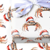 Coastal Holiday Wrapping Paper, Santa Hat Crab Christmas Wrapping Paper, Beach Xmas Gift Wrap, Nautical Ocean Lover Holiday Wrapping Paper