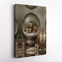 Holiday Presents Candle Wall Art, Vintage Christmas Snow Globe Canvas Art, Winter Festive Canvas Decor, Xmas Home Present