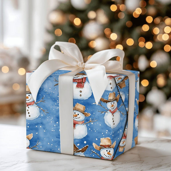 Western Holiday Gift Wrap, Cowboy Snowman Christmas Wrapping Paper, Rustic Winter Snowman Wrapping Paper, Country Festive Pre