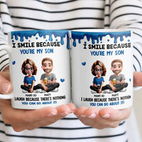 Custom Mom Son Cartoon Coffee Mug, Humorous Mother and Son Ceramic Mug, Son Birthday Coffee Cup, Christmas Present for Son from Mom