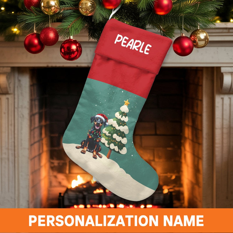 Personalized Dog Christmas Stocking, Doberman Christmas Stocking, Custom Pet Holiday Stocking, Doberman Pinscher Mantel Decor Xmas Present