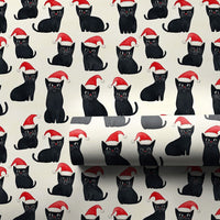 Festive Santa Hat Kitten Gift Wrap, Black Cat Christmas Wrapping Paper, Adorable Holiday Kitty Pattern Wrapping Paper, Cat Lover Gift Wrap Roll