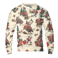 Western Christmas Bull Riding Crewneck, Cowboy Santa Sweatshirt, Rodeo Santa Holiday Pullover, Country Western Xmas Graphic Sweatshirt