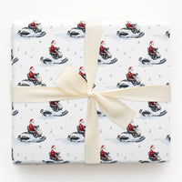 Snowflake Watercolor Gift Wrap, Snowmobile Santa Claus Wrapping Paper, Winter Sports Christmas Wrapping Paper, Holiday Present Paper