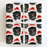 Santa Hat Dog Gift Wrap, Black Pomeranian Christmas Wrapping Paper, Festive Puppy Xmas Wrapping Paper, Dog Lover Holiday Gift Wrapping Paper