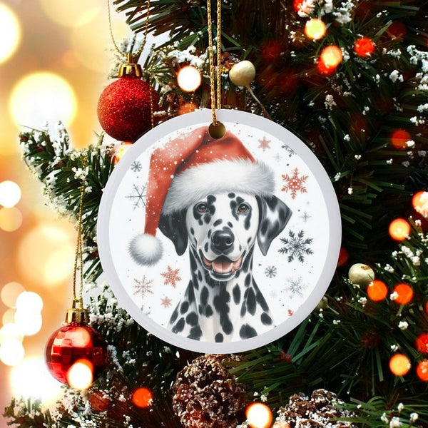 Santa Hat Spotted Puppy Ceramic Ornament, Dalmatian Dog Christmas Ornament, Adorable Pet Lover Holiday Ornament, Xmas Tree De
