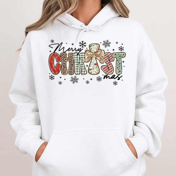 Leopard Plaid Religious Cross Sweatshirt, Merry Christ-mas Hoodie, Christian Faith Christmas Pullover, Faith-Based Holiday Ho