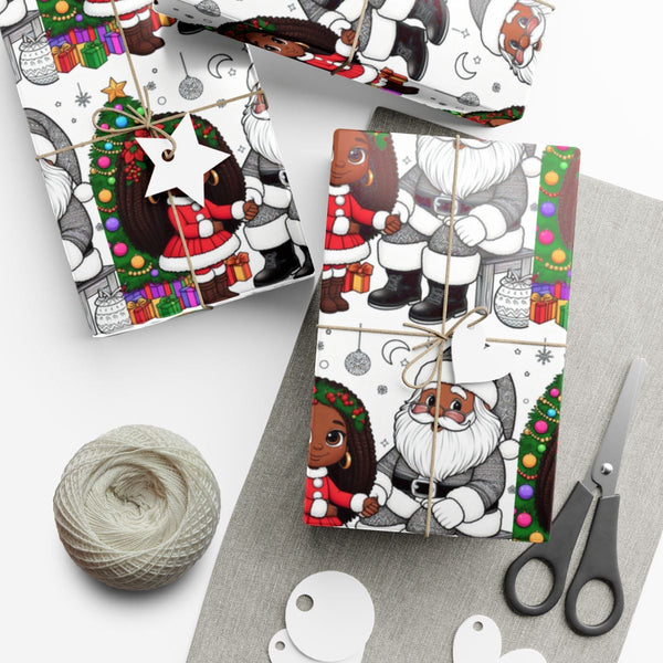 African American Santa Gift Wrap, Black Santa Claus Wrapping Paper, Melanin Holiday Gift Wrapping Paper, Festive Christmas Pa