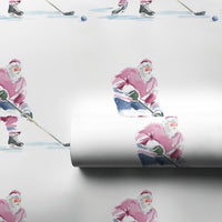 Sports Christmas Gift Wrap, Hockey Santa Claus Wrapping Paper, Watercolor Skating Santa Wrapping Paper, Winter Sports Holiday Gift Wrap