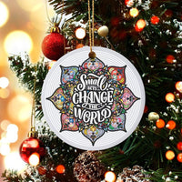 Colorful Mandala Quote Ornament, Small Acts Change the World Christmas Ornament, Ceramic Tree Ornament, Inspirational Holiday Keepsake Present