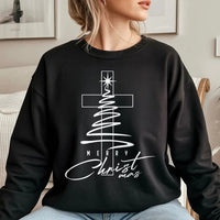 Minimal Cross Tree Crewneck, Christian Christmas Sweatshirt, Religious Holiday Sweatshirt, Faith Based Pullover, Christian Present Sweatshirt