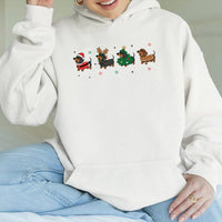 Adorable Wiener Dog Holiday Graphic Hooded Sweatshirt, Dachshund Christmas Hoodie, Xmas Doxie Lover Pullover, Festive Winter Dog Mama Jumper