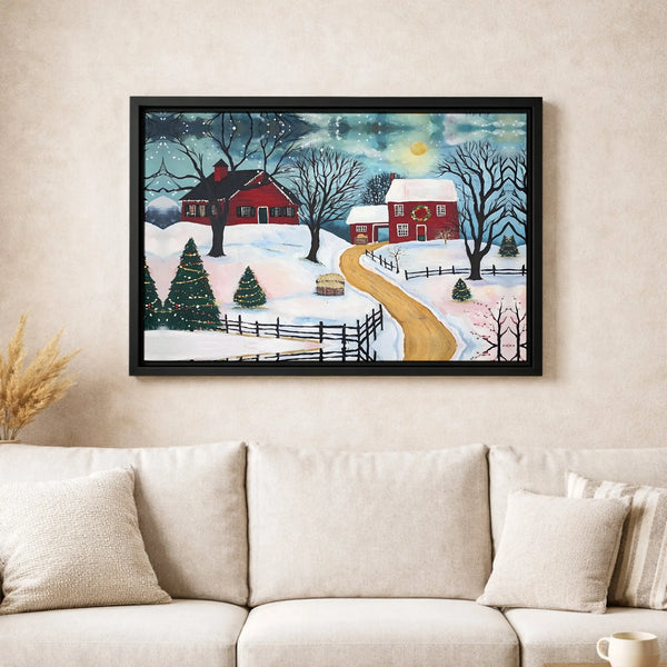 Snowy Red Barn Winter Landscape, Christmas Farmhouse Digital Download, Rustic Holiday Wall Art Printable, Country Christmas P