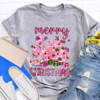Festive Holiday Graphic T-Shirt, Pink Tree Christmas Teacher Shirt, Adorable Teacher Christmas Tee, Winter School Vacation Teacher Present