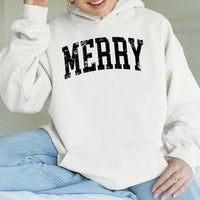 Distressed Holiday Lettering Sweatshirt, Retro Varsity Merry Christmas Hoodie, Vintage Winter Season Hooded Pullover Present