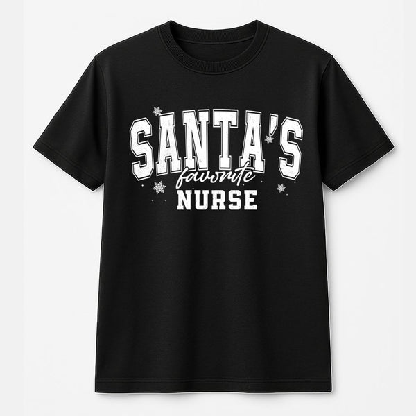 Snowflake Christmas Tee, Santa's Favorite Nurse T-Shirt, Distressed RN LPN Holiday Shirt, Adorable Christmas Nurse Tee, Nurse
