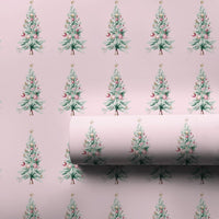 Pastel Pink Christmas Tree Gift Wrap, Watercolor Christmas Tree Wrapping Paper, Chic Holiday Wrapping Paper, Retro Xmas Tree Wrapping Paper