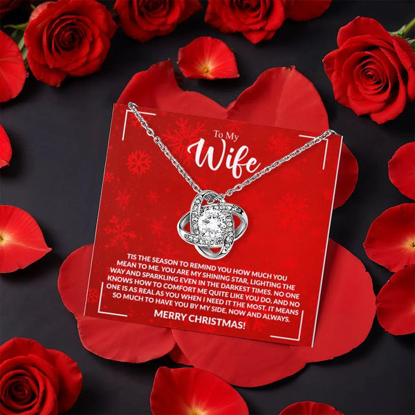Sparkling CZ Crystal Necklace, Wife Love Knot Necklace Rotating Rose Box, Gold Finish Pendant Necklace, Romantic Christmas Pr