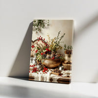 Winter Red Berry Still Life Canvas Print, Rustic Christmas Pinecone Canvas Art, Farmhouse Holiday Wall Art, Festive Seasonal Canvas Decor
