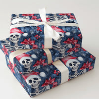 Gothic Christmas Gift Wrap, Skeleton Santa Hat Wrapping Paper, Spooky Poinsettia Holiday Wrapping Paper, Alternative Xmas Gift Wrap Roll