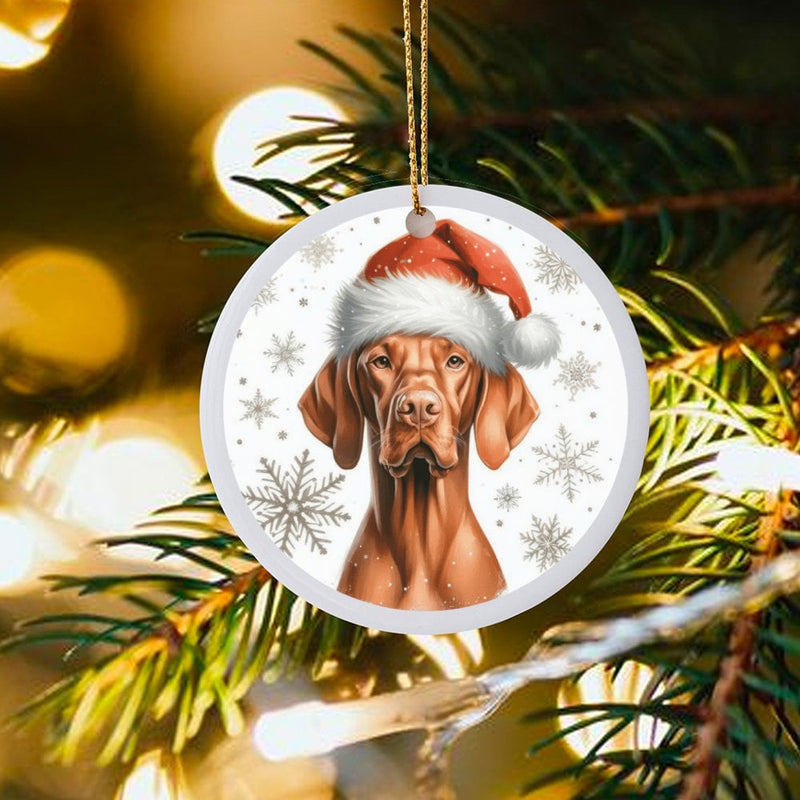 Hungarian Vizsla Santa Hat Ornament, Vizsla Dog Christmas Ornament, Adorable Pet Tree Decor, Ceramic Dog Lover Ornament, Holiday Keepsake Present