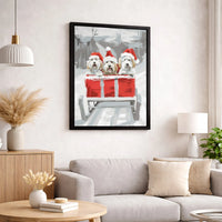Adorable Dogs in Santa Hats Wall Art, Christmas Dogs Sleigh Canvas Print, Festive Winter Holiday Poster, Puppy Lover Digital Download Print