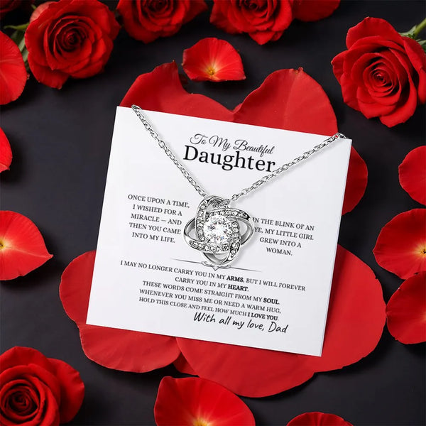 CZ Crystal Knot Necklace Pendant, Dad to Daughter Love Knot Necklace, Sentimental Knot Necklace for Her, Birthday Present, Ch