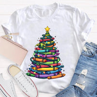 Holiday Graphic Tee, Christmas Tree Colored Pens T-Shirt, Art Teacher Christmas Shirt, Colorful Pen Xmas Tree Tee, Festive Artist Shirt