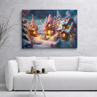 Gingerbread House Canvas Print, Whimsical Christmas Candy Village Canvas Art, Adorable Holiday Wall Poster, Festive Winter Home Decor Present