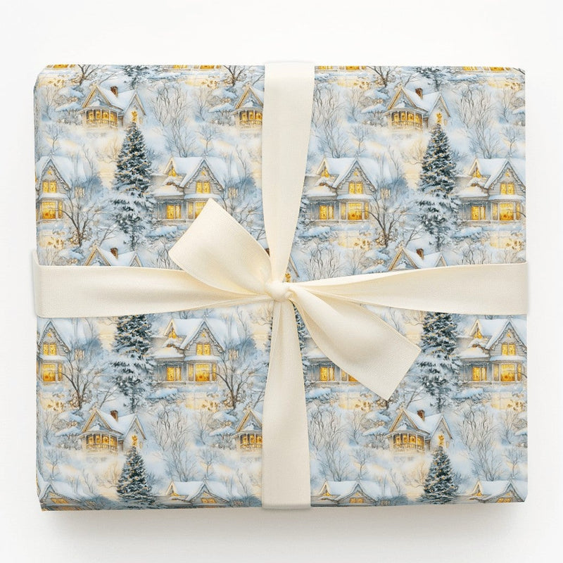 Snowy Christmas Cottage Gift Wrap, Winter Village Wrapping Paper, Comfy Holiday Town Wrapping Paper, Nostalgic Winter Present Present Packaging