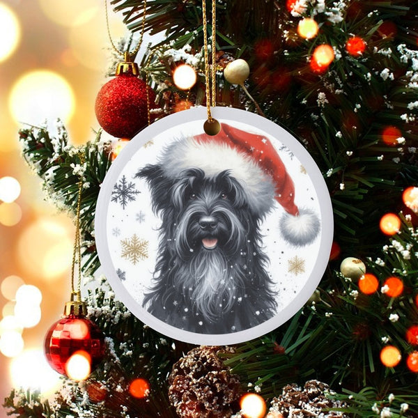 Santa Hat Dog Christmas Ornament, Black Schnauzer Ornament, Adorable Pet Holiday Tree Ornament, Dog Lover Ceramic Keepsake Pr