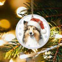 Santa Hat Sheltie Ceramic Ornament, Shetland Sheepdog Christmas Ornament, Dog Portrait Tree Ornament, Holiday Keepsake, Present for Pet Lovers