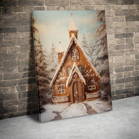 Snowy Gingerbread Winter Print, Gingerbread House Church Wall Art, Gingerbread Landscape Poster, Christmas Digital Download, Holiday Decor