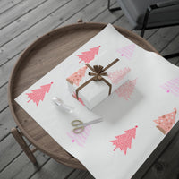 Adorable Tree Pattern Gift Wrap, Pink Christmas Wrapping Paper, Pastel Holiday Gift Wrapping Paper, Retro Merry Xmas Present Paper Roll