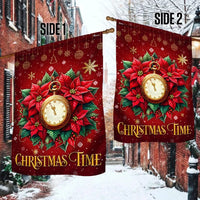 Poinsettia Clock Christmas Flag, Most Wonderful Time of the Year Garden Flag, Double Sided Holiday Garden Flag, Festive Lawn Yard Decor