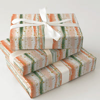 Coral and Green Holiday Gift Wrap, Watercolor Stripe Wrapping Paper, Modern Abstract Wrapping Paper, Artistic Christmas Wrapping Paper Roll
