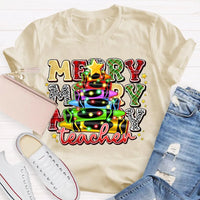 Colored Pencil Tree Holiday Graphic Tee, Christmas Teacher T-Shirt, Festive Teacher Shirt, Winter Break Elementary Educator Apparel