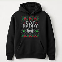 Humorous Cat Lover Holiday Hoodie, Cat Daddy Ugly Christmas Hoodie, Vintage Feline Graphic Hoodie, Adorable Pet Lover Xmas Hooded Sweatshirt Present