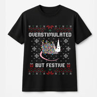 Humorous Possum Christmas T-Shirt, Overstimulated but Festive Opossum T-Shirt, Ugly Sweater Style Opossum T-Shirt, Holiday Animal Lover Present