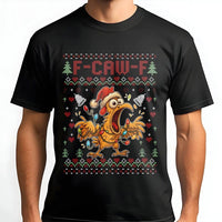 Humorous Screaming Chicken Holiday Tee, F Caw F Ugly Christmas T-Shirt, Retro Xmas Chicken Graphic Shirt, Sarcastic Christmas Party Tee