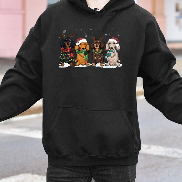 Festive Weiner Dog Holiday Sweatshirt, Dachshund Christmas Hoodie, Adorable Xmas Dog Lover Pullover, Comfy Dachshund Mom Hood