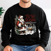 Deer Hunter Christmas Sweater, Tis the Season Santa Hunting Sweatshirt, Humorous Bow Hunting Crewneck, Outdoor Holiday Pullover Present