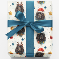 Santa Hat Reindeer Dog Gift Wrap, Cocker Spaniel Christmas Wrapping Paper, Adorable Puppy Present Wrap, Holiday Dog Lover Present Packaging Roll