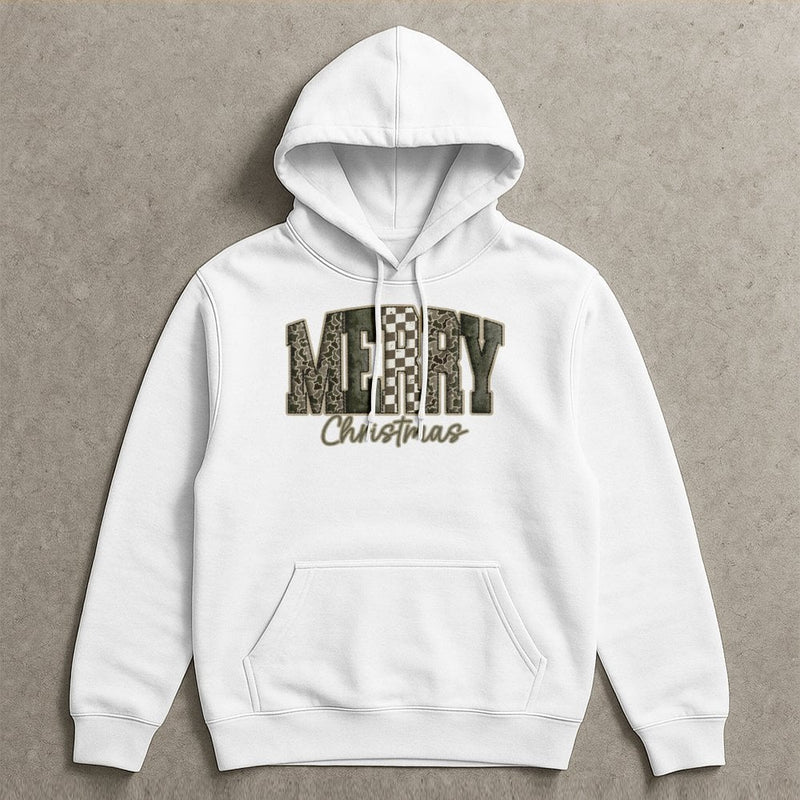 Checkerboard Holiday Sweatshirt, Merry Christmas Camo Hoodie, Camouflage Xmas Hoodie, Winter Graphic Pullover, Christmas Present Hoodie
