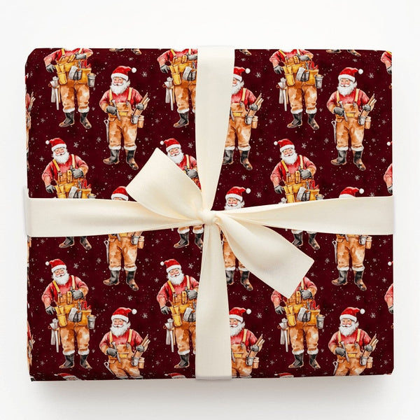 Carpenter Christmas Gift Wrap, Handyman Santa Wrapping Paper, Tool Belt Contractor Holiday Wrapping Paper, DIY Lover Xmas Gif
